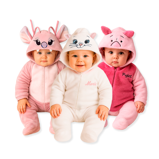 Kit 3 Mamelucos Disney para Bebé con Gorro Bordado Piglet, Marie, Ángel (Novia Stitch)