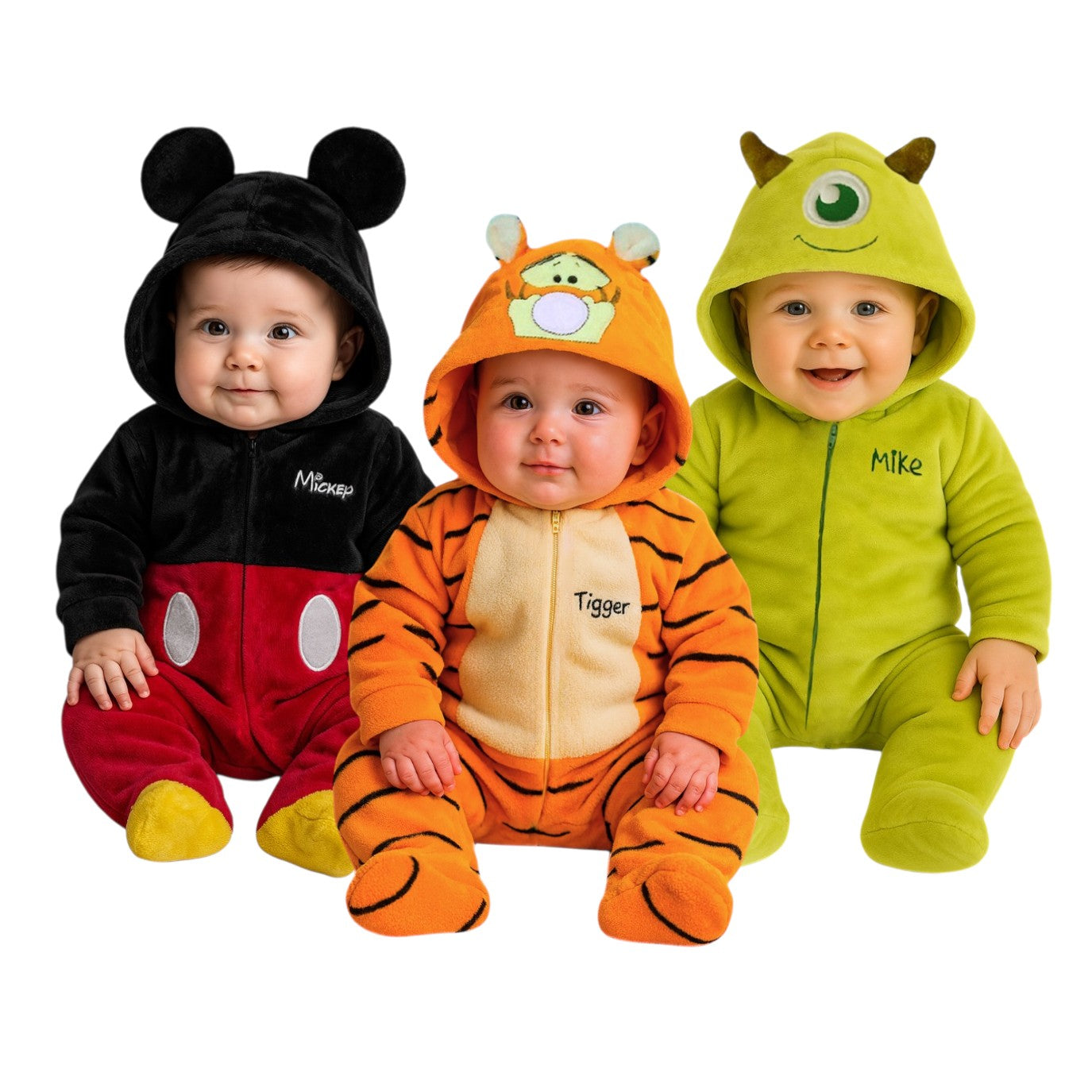 Kit 3 Mamelucos Disney para Bebé con Gorro Bordado Mickey, Tigger, Mike
