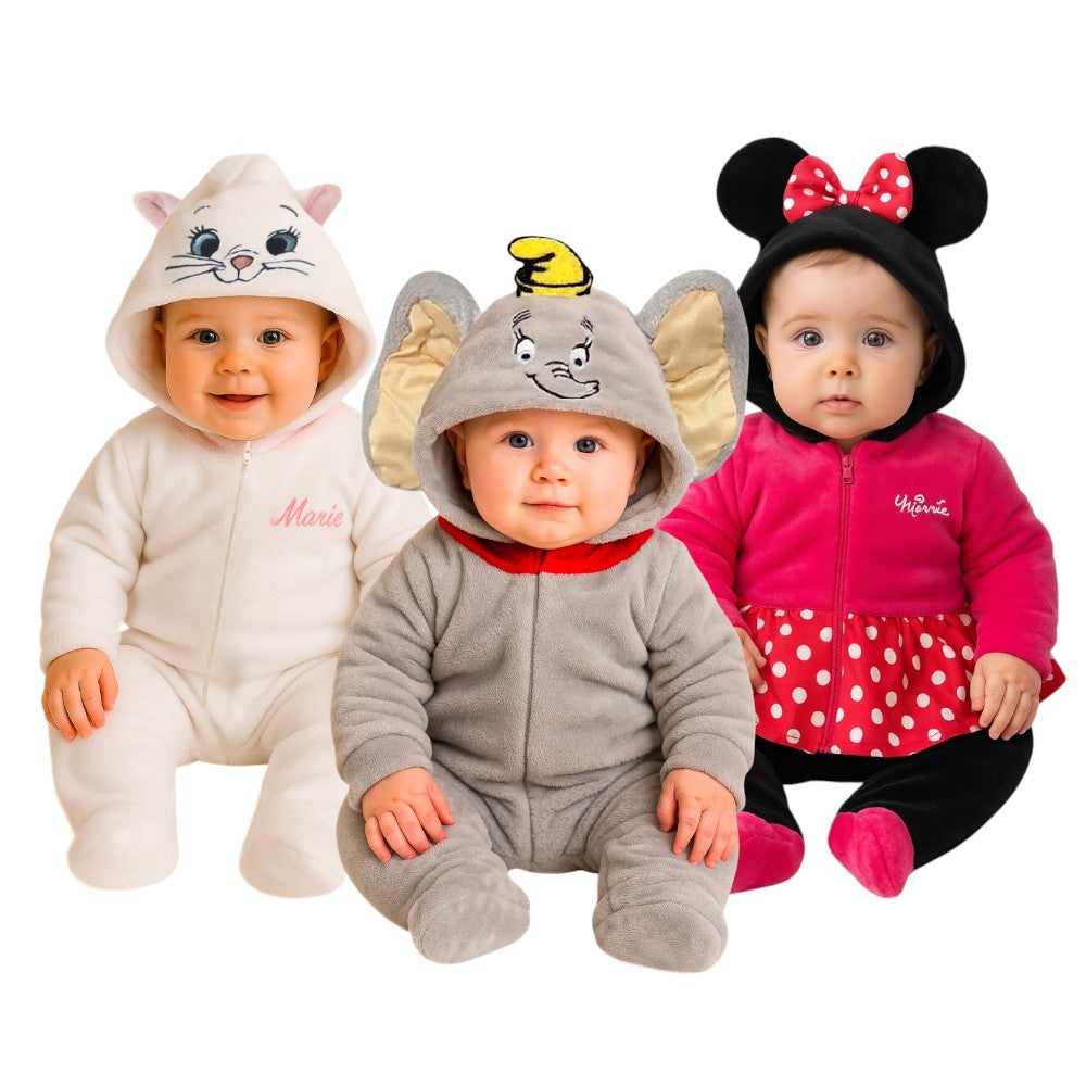 Kit 3 Mamelucos Disney para Bebé con Gorro Bordado Marie, Minnie Fiusha, Dumbo