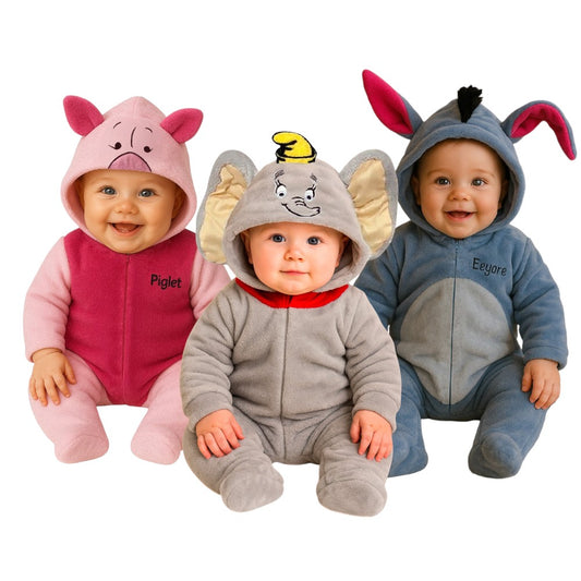 Kit 3 Mamelucos Disney para Bebé con Gorro Bordado Piglet, Dumbo, Eeyore Igor