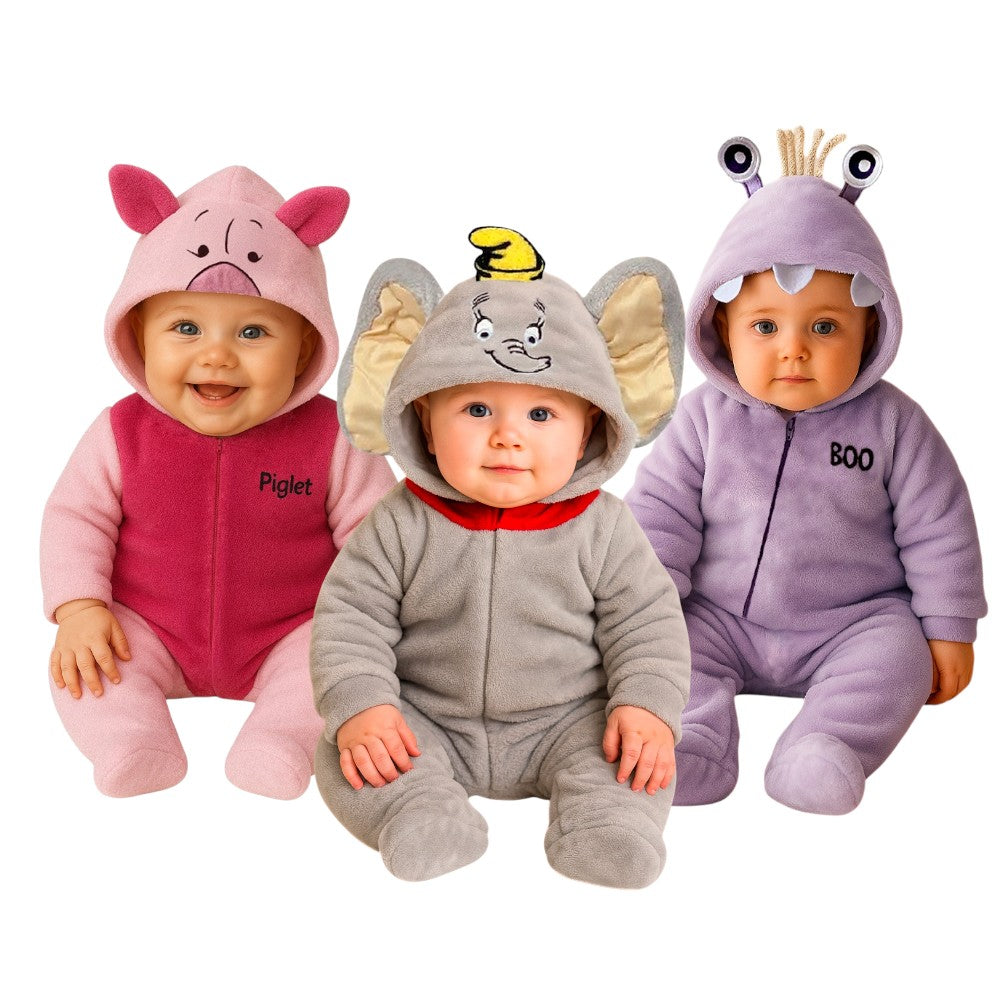 Kit 3 Mamelucos Disney para Bebé con Gorro Bordado Piglet, Dumbo, Boo