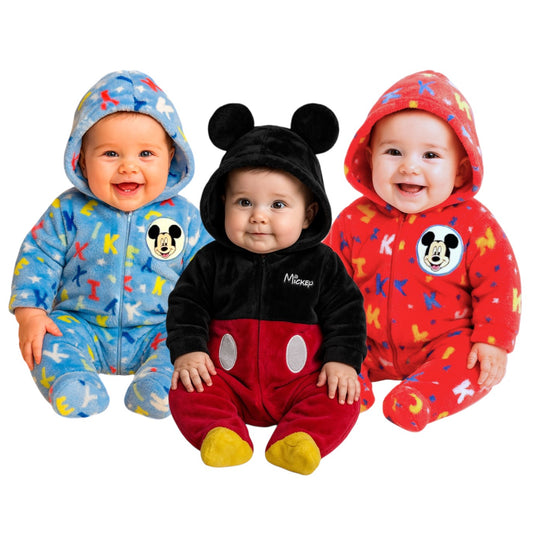Kit 3 Mamelucos Disney para Bebé Bordado Mickey Mouse