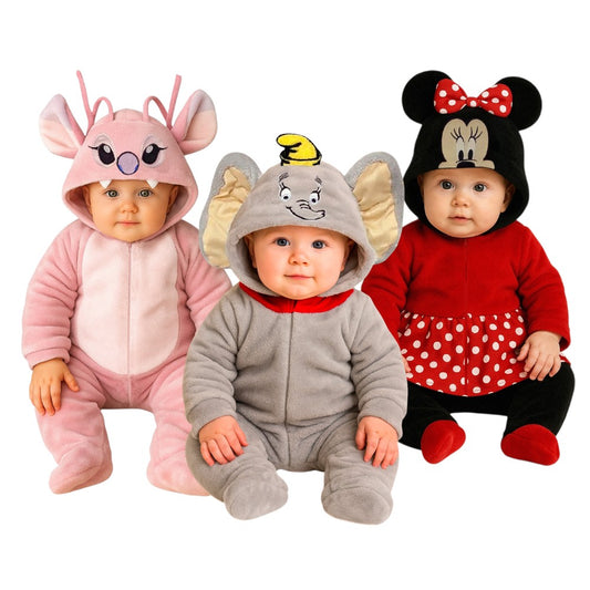 Kit 3 Mamelucos Disney para Bebé con Gorro Bordado Angel, Dumbo, Minnie