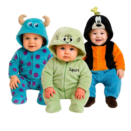 Kit 3 Mamelucos Disney para Bebé con Gorro Bordado Sulley, Squirt, Goofy