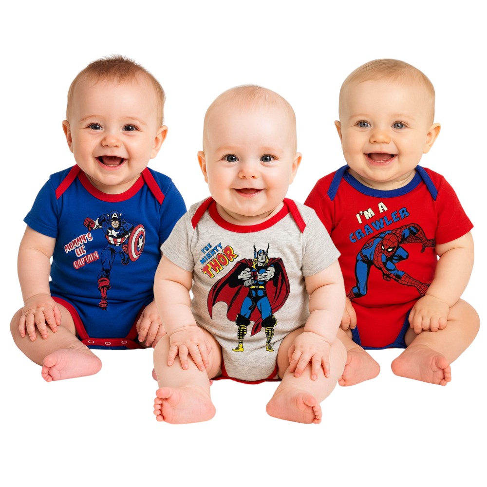 Kit 3 Pañalero Algodón Marvel para Bebé Estampado Capitán América, Thor, Spiderman