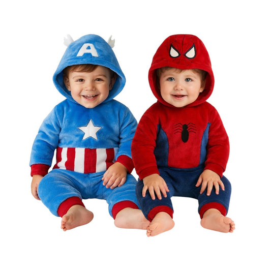 Kit 2 Mamelucos Marvel para Niño con Gorro Bordado Capitán América y Spiderman