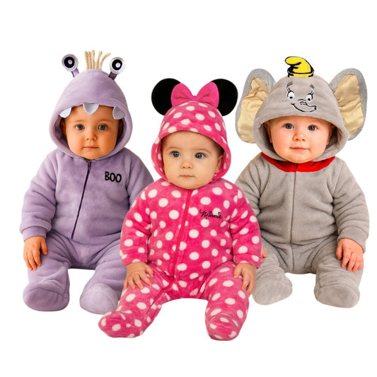 Kit 3 Mamelucos Disney para Bebé con Gorro Bordado Boo, Minnie Mouse, Dumbo