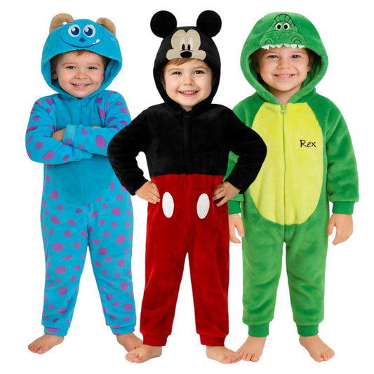 Kit 3 Mamelucos Con Gorro Niño Mickey Mouse, Rex, Sulley