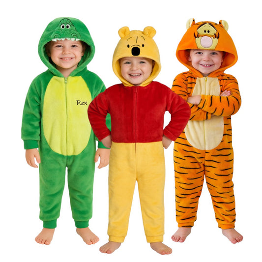 Kit 3 Mamelucos Con Gorro Niño Tigger, Rex, Winnie Pooh
