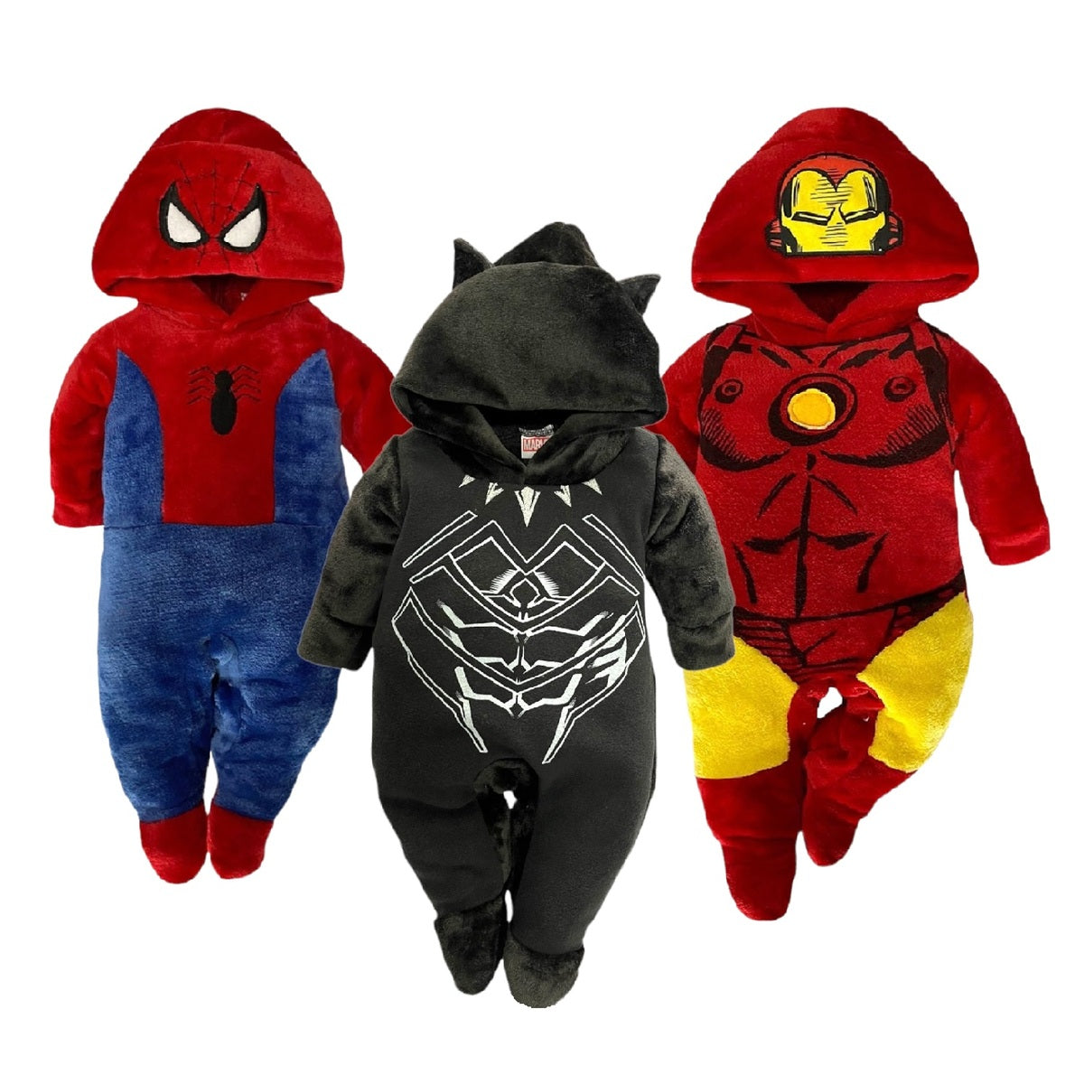 Kit 3 Mamelucos Para Bebé Marvel Ironman, Black Panther, Spiderman