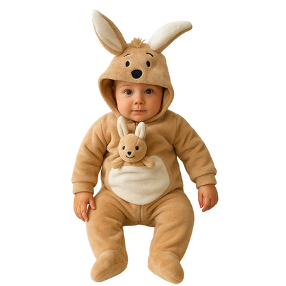 Kit 3 Mamelucos Kiss para Bebé con Gorro Bordado Borrega, Canguro, Coneja