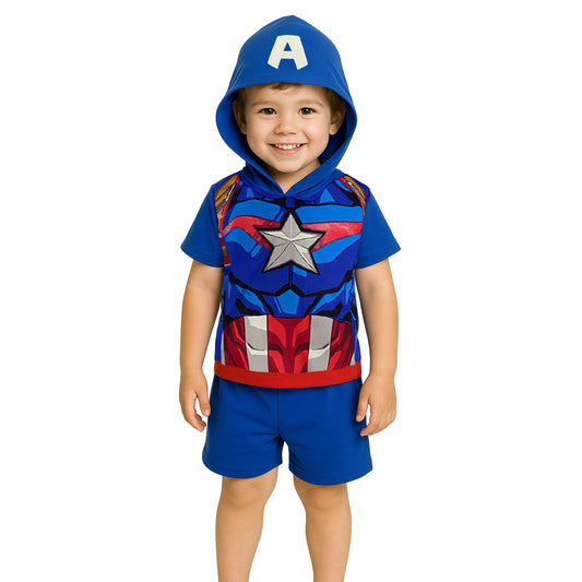 Conjunto Marvel Short y Playera con Gorro Capitan America