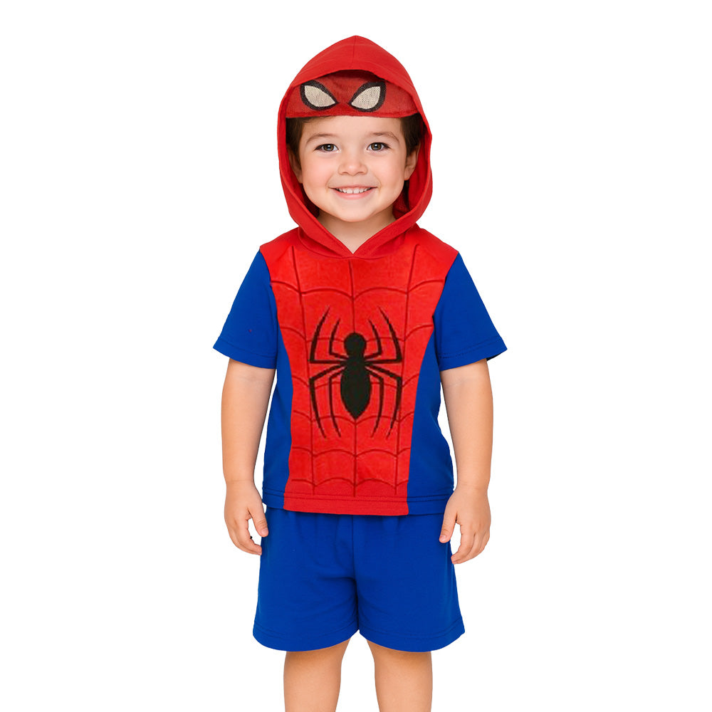 Conjunto Shorts Marvel Con Gorro Estampado Spiderman