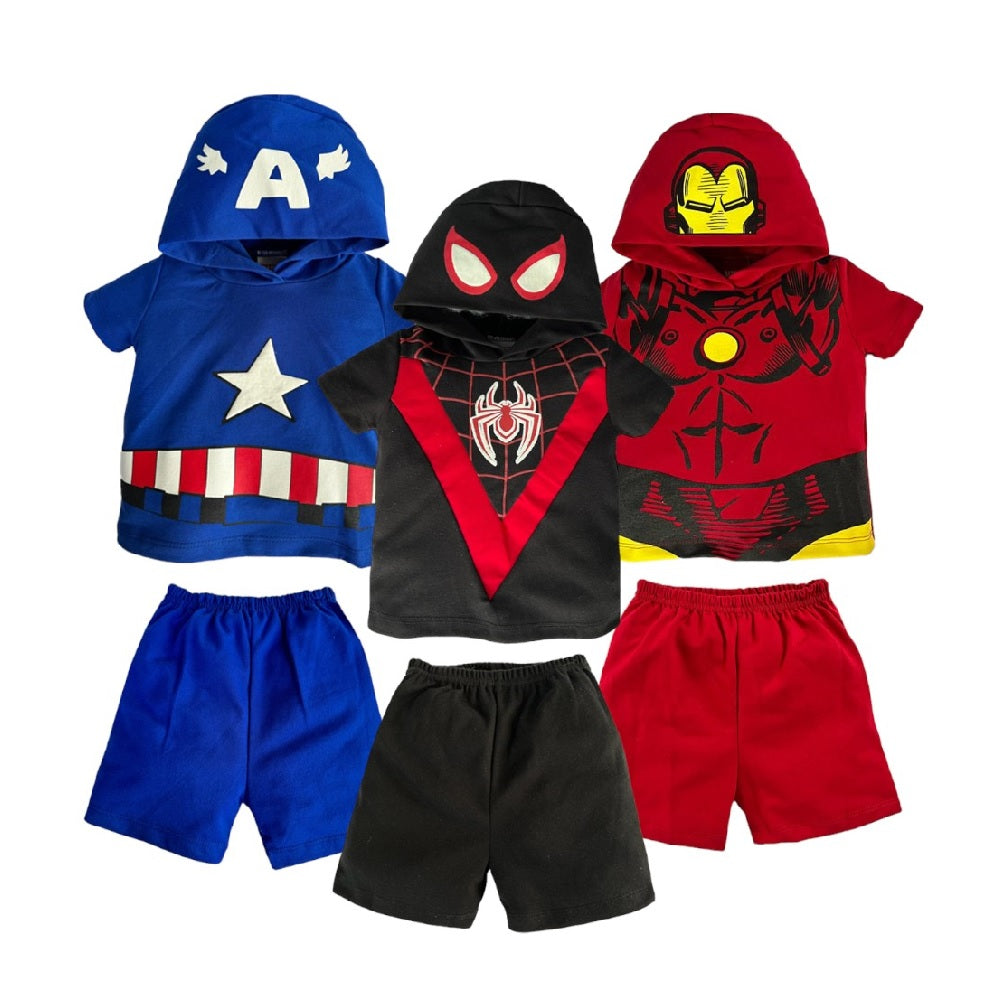 Kit 3 Conjuntos Capitán América, Miles Morales, Iron Man