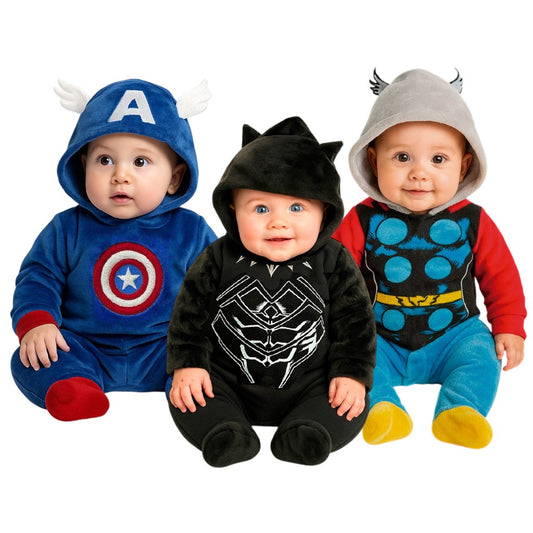 Kit 3 Mamelucos Para Bebé Marvel Capitan America, Black Panther, Thor