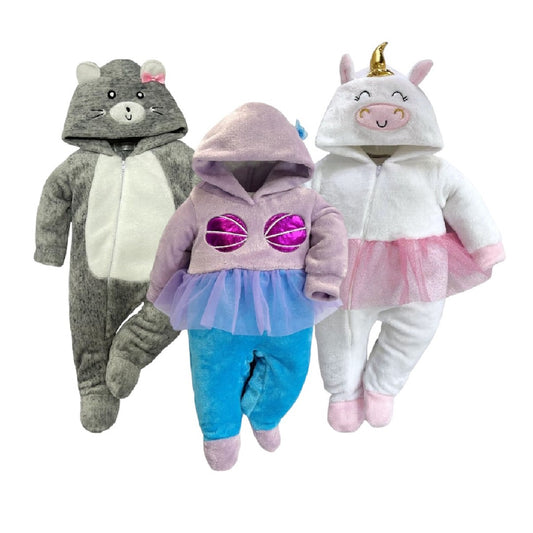 Kit 3 Mamelucos Para Bebé Disfraz Raton, Sirena y Unicornio