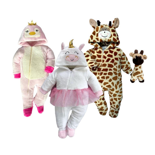 Kit 3 Mamelucos Para Bebé Jirafa, Unicornio y Pingüino