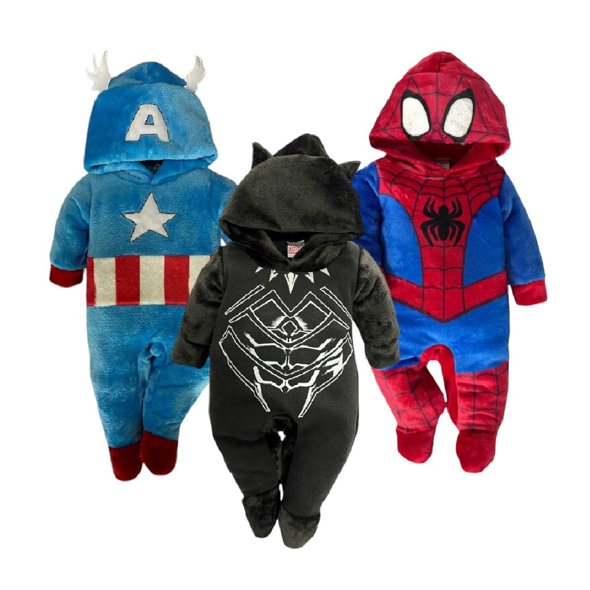 Kit 3 Mamelucos Para Bebé Marvel Capitan America, Black Panther y Spiderman