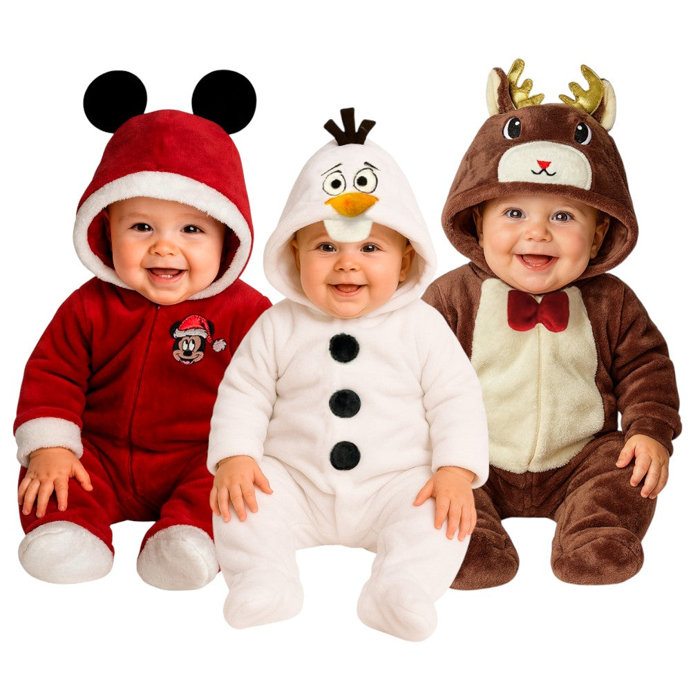 Kit 3 Mamelucos Navidad Mickey Santa, Muñeco De Nieve, Reno