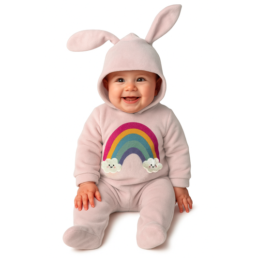 Mameluco Kiss para Bebé con Gorro Bordado Coneja Arcoíris