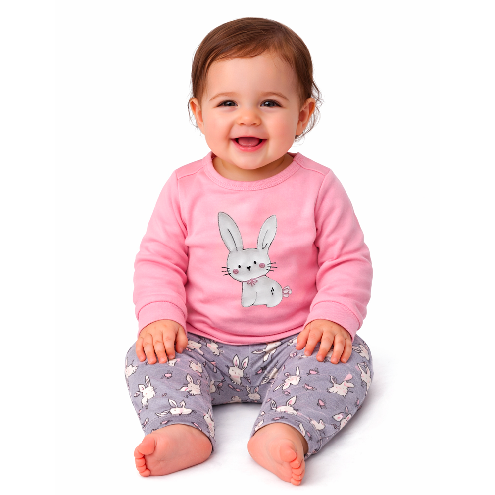 Conjunto Pantalón Estampado Y Sudadera Bordada Conejita