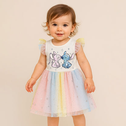 Vestido sublimado tul con glitter Disney Angel & Stitch