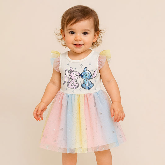 Vestido sublimado tul con glitter Disney Angel & Stitch