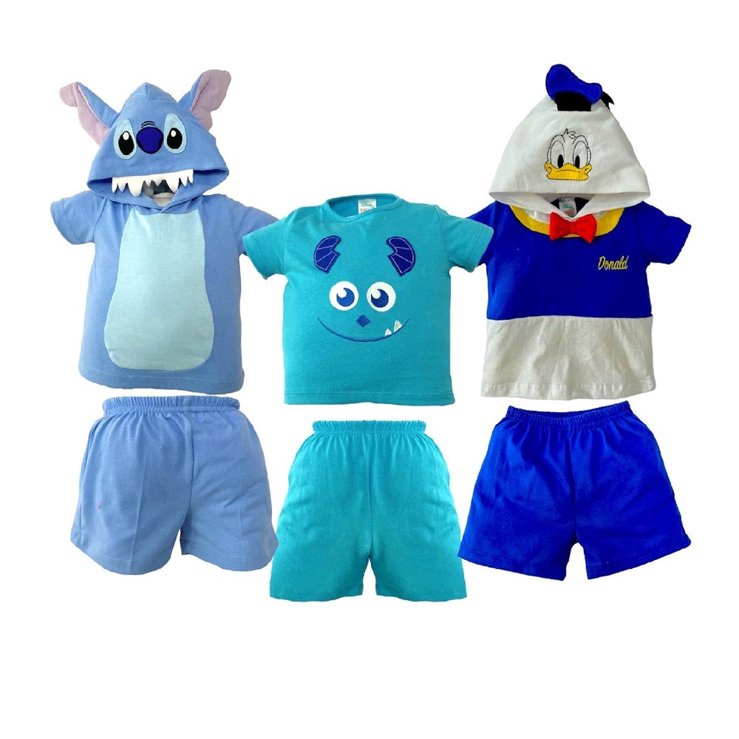 Kit 3 Conjuntos Disney Stitch, Sulley, Donald